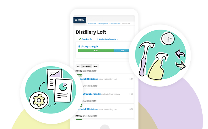 Manage bookings with Bookster Graphic of managing bookings with Bookster on a smart phone