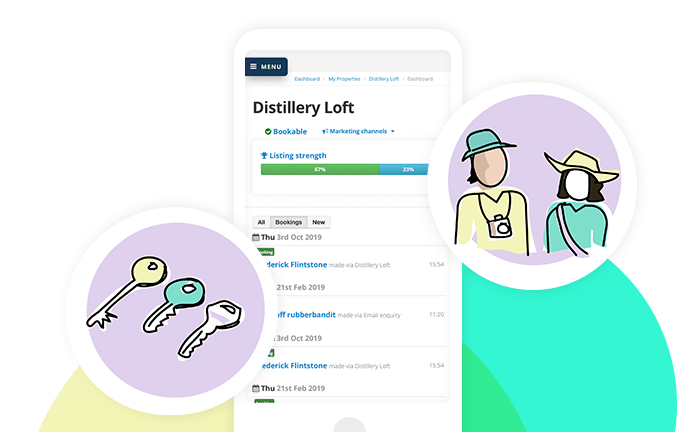 Manage guests with Bookster Graphic of managing guests with Bookster on a smart phone