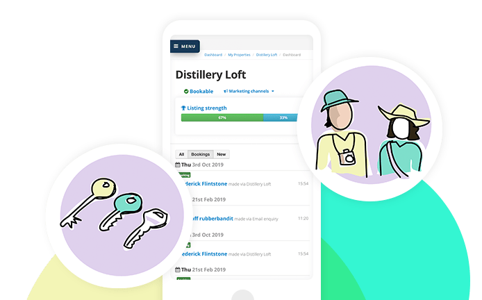 Graphic of managing guests with Bookster on a smart phone
