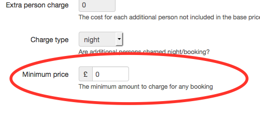 minimum charge interface in Bookster