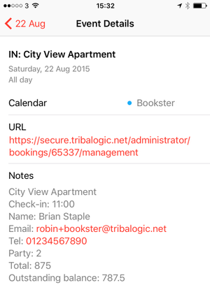 Screengrab of Apple iOS viewing Bookster calendar feed